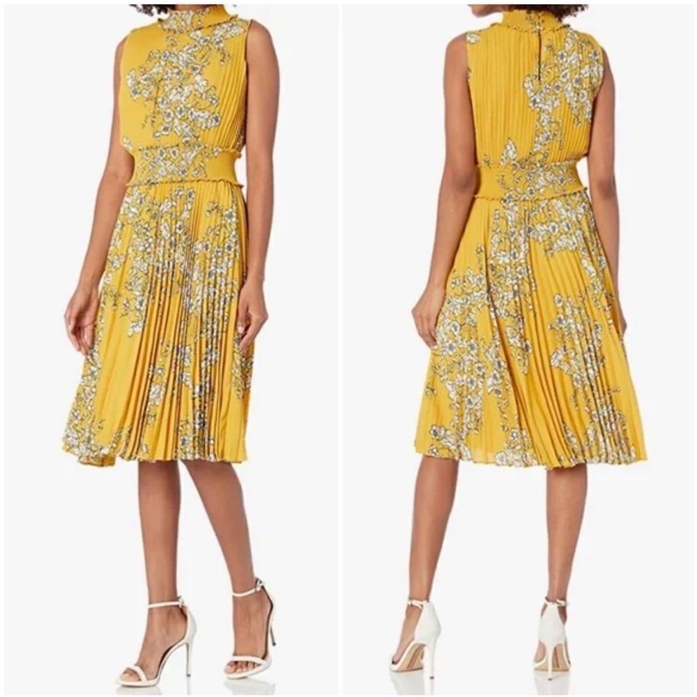 Nanette Nanette Lepore  Smocked High Neck Sleeveless Pleated Dress size 12. - Picture 3 of 11